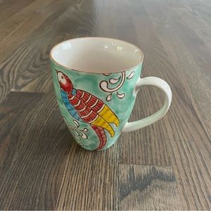 World Market Teal Bird/Floral Mug
